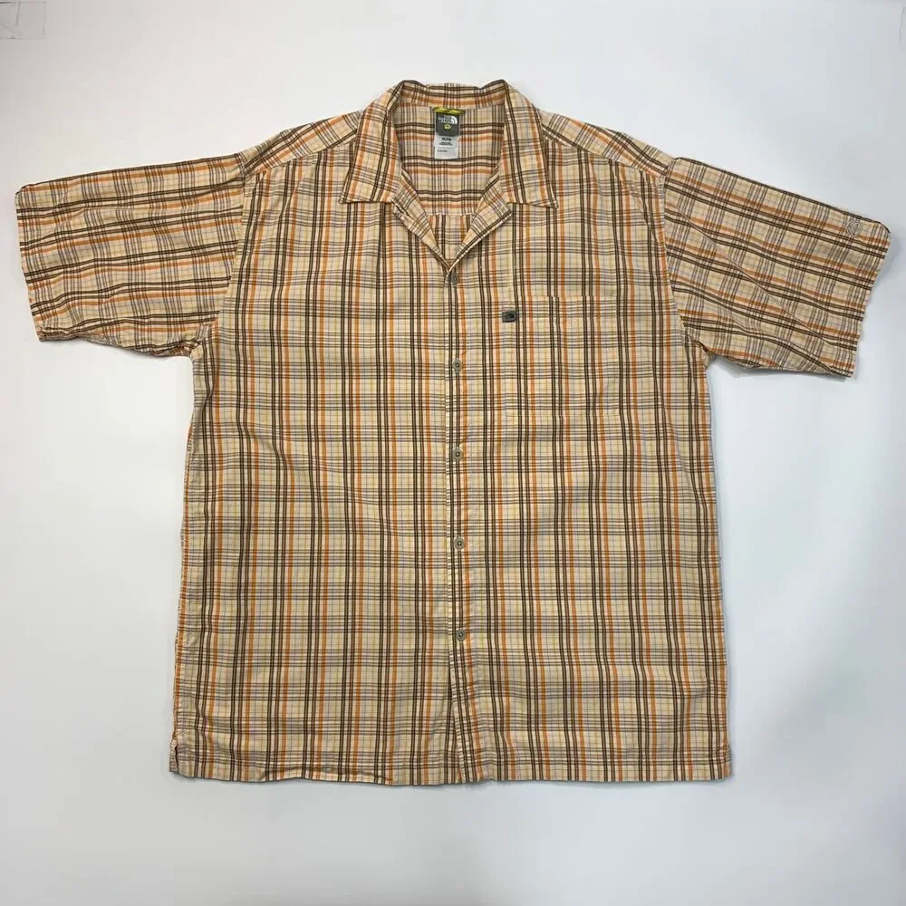 The North Face Shirt Mens‎ XL Extra Large Orange Brown A5 Series Plaid Button Up
